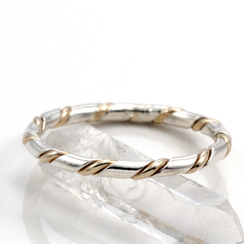 Twisted Ring Sterling Silver 14k Gold-Filled Mixed Metal Midi Ring Stacker Ring Two Toned Twist Ring Braided Ring Handmade zdjęcie 10