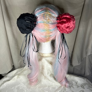 Hair Bun Covers Red Velvet and Blue Taffeta Cosplay Anime
