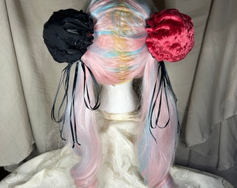 Hair Bun Covers Red Velvet and Blue Taffeta Cosplay Anime