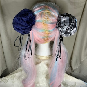 Hair Bun Covers Silver Plaid Taffeta and Purple Velvet Cosplay Anime