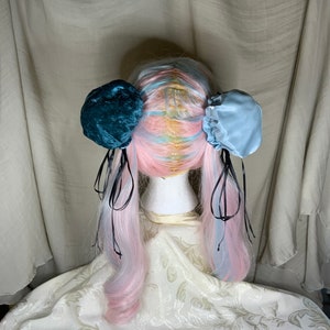 Hair Bun Covers Sea Green Velvet and Baby Blue Satin Cosplay Anime