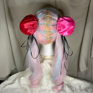 Hair Bun Covers Hot Pink Satin And Red Velvet Cosplay Anime