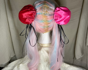 Hair Bun Covers Hot Pink Satin And Red Velvet Cosplay Anime