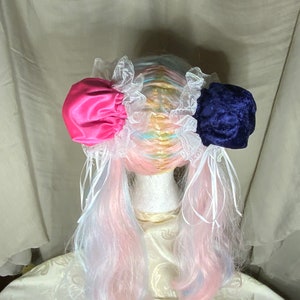 Hair Bun Covers Hot Pink Satin and Royal Purple Velvet Cosplay Anime