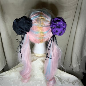 Hair Bun Covers Black Cats Purple Cotton and Navy Blue Taffeta
