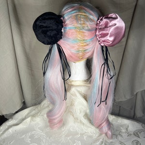 Hair Bun Covers Black Velvet and Mauve Satin Cosplay Anime