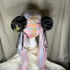 Bun Covers Black/Gold Brocade and Black Satin Cosplay Anime