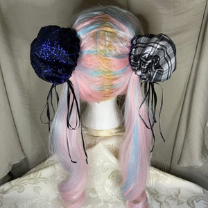 Hair Bun Covers Black Velvet Spider Web and Silver Plaid Cosplay Anime