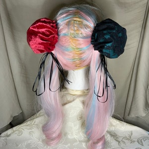 Hair Bun Covers Red Velvet and Teal/Black Lace Cosplay Anime