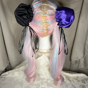 Hair Bun Cover Black Satin and Royal Purple Satin Cosplay Anime