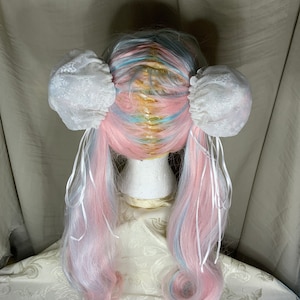 Hair Bun Covers Sheer White with White Snowflakes Anime Cosplay