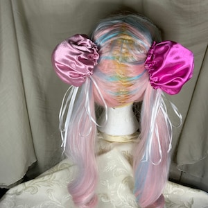 Hair Bun Covers Hot Pink and Mauve Satin Cosplay Anime