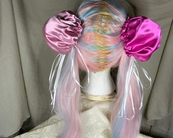 Hair Bun Covers Hot Pink and Mauve Satin Cosplay Anime