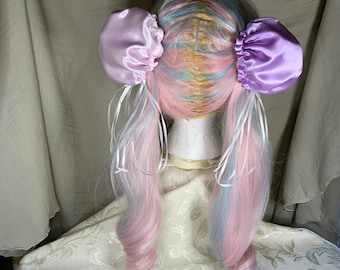 Hair Bun Covers Pink and Lavender Satin Cosplay Anime