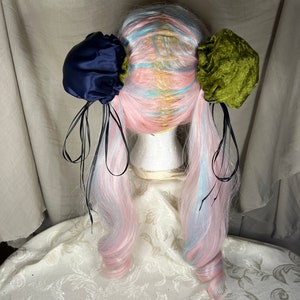 Hair Bun Covers Blue Satin And Green Velvet Cosplay Anime