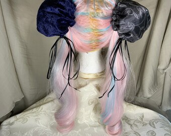 Hair Bun Covers Grey Tafetta Royal Purple Velvet Cosplay Anime