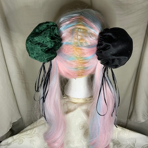 Hair Bun Covers Green Velvet and Black Satin Cosplay Anime