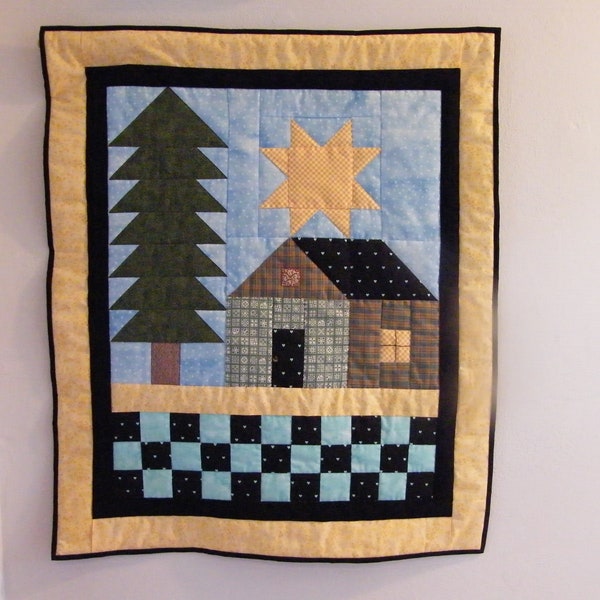 Farmhouse Wall Quilt, Hand Quilted Wall Hanging, Primitive Quilted Wall Decor, Rustic Table Runner, Quilted Table Topper