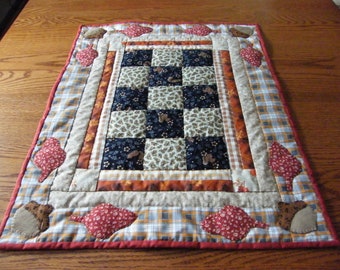 Handmade Fall Table Runner, Hand Quilted Autumn Table Topper, Acorns & Squirrels Table Quilt