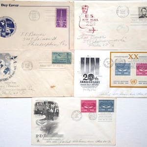 Vintage San Francisco CA First Day Cover Mixed Set of 5 1939-1965, U.N., Airmail, Golden Gate
