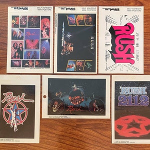 Vintage Lot of 6 1980 Rush Hit Parade Mini-Poster Stickers - Unused Store Stock