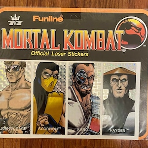 Mortal Kombat Official Laser Stickers Set #2 - Funline 1992 - Unused Store Stock