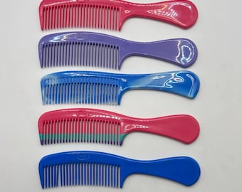 Vintage 1980s Goody Lot of 5 Plastic 6 1/2" Unbreakable Combs - Unused Old Stock