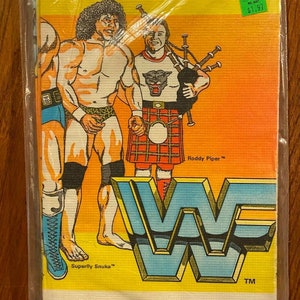 Vintage C.A. Reed WWF Wrestling 52&quot; x 96&quot; Paper Party Tablecloth 1985 Unused WWE