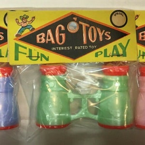 Vintage 1960s Bag O Toys Fun Play Plastic Binoculars - Hong Kong - Old Store Stock
