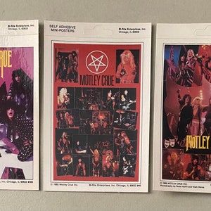 Vintage Lot of 3 Motley Crue Hit Parade Mini-Poster Stickers - Unused Stock