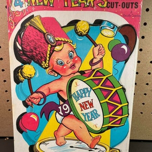 Décorations découpées pour le Nouvel An Beistle vintage des années 1950 - NOS Store Stock