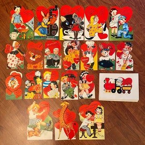 Vintage Lot of 21 Mechanical Valentine Cutouts w/ Envelopes - Warehouse Stock - Lot C