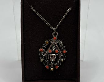 Vintage Enamel Dog in Doghouse Pendant Necklace - Unused Old Store Stock