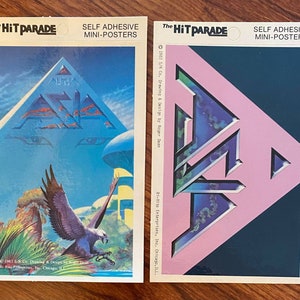 Vintage 1983 Asia Set of 2 Hit Parade Mini-Poster Stickers - Unused Store Stock