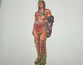 Vintage 50s Dennison Thanksgiving Native American Indian 16" Die-cut Decoration