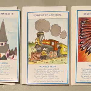 1950s Souvenir of Minnesota Beflockte Farbwechsel Wetter Postkarten 3er Set