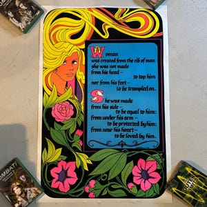 Vintage 1970s Eve Woman Feminist Velvet Blacklight Poster Unused in Sleeve