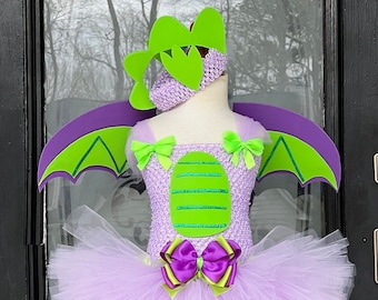 Toddler / Child / Girls My Little Pony Inspired Spike the Dragon Costume with Headpiece, Back Spikes, & Tail