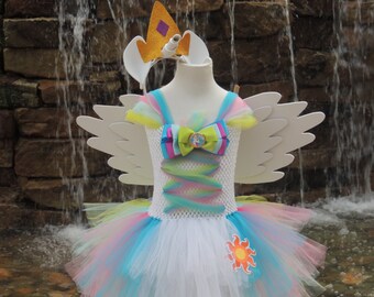 Toddler / Child / Girls My Little Pony Princess Celestia Inspired (Non-Glitter) Costume with Wing Set, Ears, and Crown