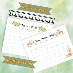 Calendário para impressão 2025 Calendário para mães Calendário de parede 2025 Calendário PDF bonito Calendário de planejamento de educação domiciliar Calendários calendário mensal Floral Aquarela