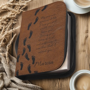 Personalized Bible Cover | Footprints in the sand biblecover, Vegan leather bible cases, custom biblecover,   Bible Cover for woman