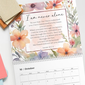 Wildflower scripture wall calendar, bible quote flower calendar, Monthly Bible verse calendar, Christian floral Watercolor, no waste