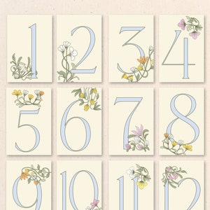Cute Floral Wedding Table Numbers, Fairytale, Printable, 4x6&quot;, 16 Tables, Digital Download, Whimsical, Hand Drawn Flowers | FLORAL FAIRYTALE