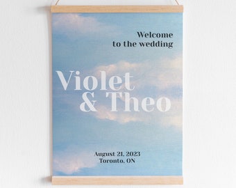 Cute Watercolor Welcome Sign, Wedding Sign Template, Hand Painted Clouds, Watercolour, Unique Wedding Decoration | WATERCOLOR SKIES