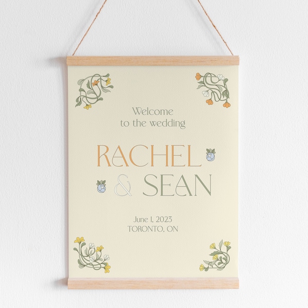 Cute Floral Wedding Welcome Sign, Wedding Sign Template, Hand Drawn Flowers, Storybook Wedding, Whimsical Wedding | FLORAL FAIRYTALE