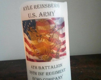 Army Forge Graduation Candle with dancing flame. Celebrate the journey to becoming a United States Army Soldier