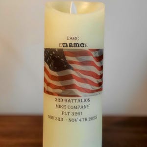 US Marine Corps Crucible LED Candle: Personalized Flag & EGA Image