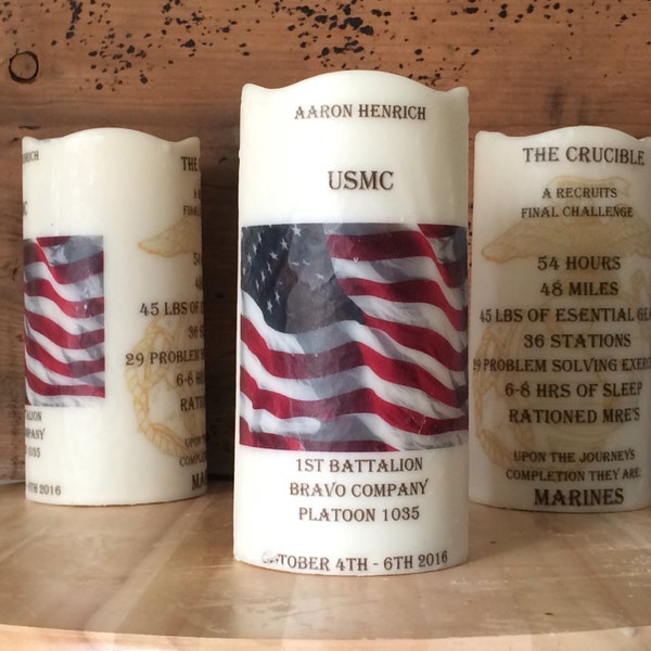 Crucible Candle with EGA and  Flag- United States Marine Corps (USMC), parris island San Diego crucible.