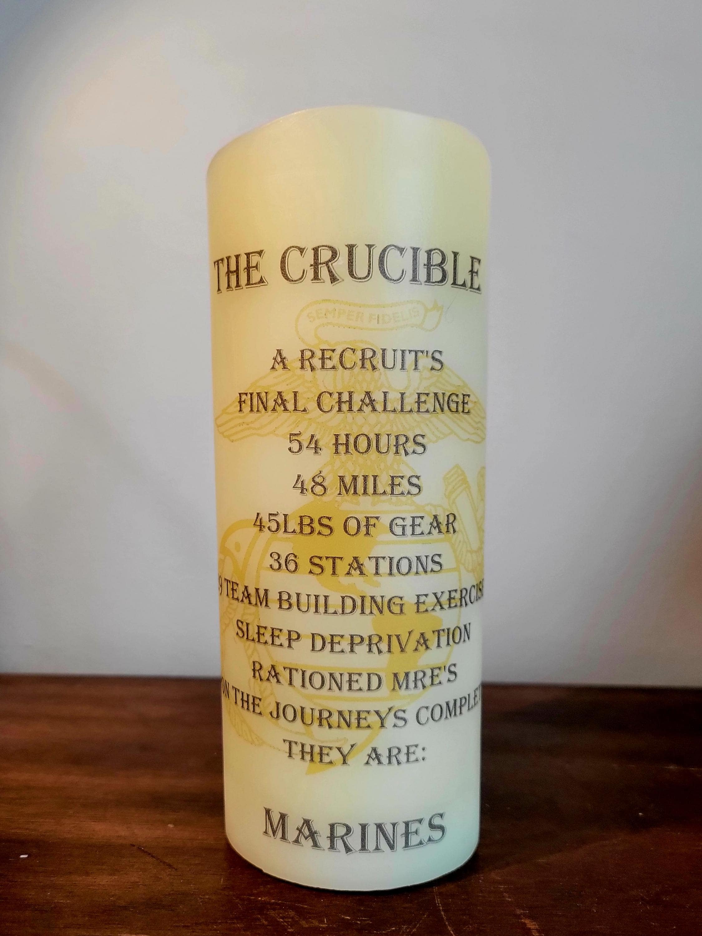 US Marine Corps Crucible LED Candle: Personalized Flag & EGA Image