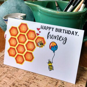 Watercolor Greeting Card - Happy Birthday Card - Loved one birthday - Honey Bee Balloon